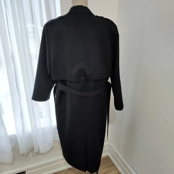 Vintage Black Tie Waist Trench Size Small/Medium - Picture 5 of 8